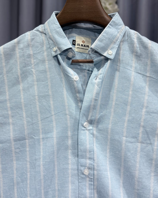 Sky Gray Linen (Rimi Cotton) Full Sleeve Shirt