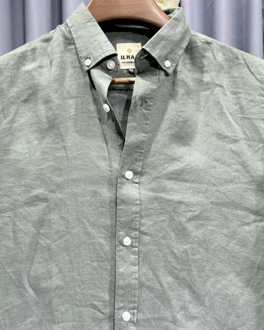 Muted Sage Green Linen (Rimi Cotton) Full Sleeve Shirt