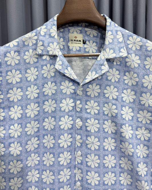 Blue Floral Shirt Cuban Half Shirt