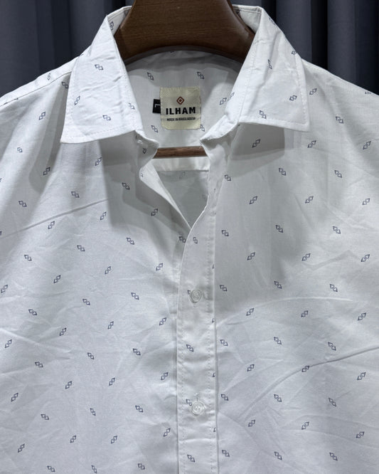 Classic White Print Half Sleeve Shirt