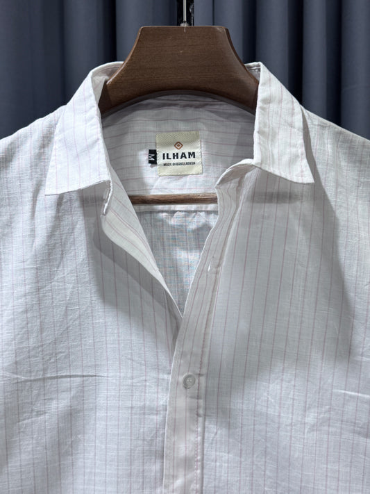 White Pink Stripe Linen (rimi cotton) Half sleeve shirt