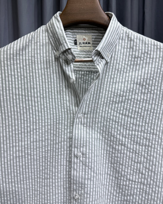 Grey & White Stripe Full Sleeve Cotton Shirt