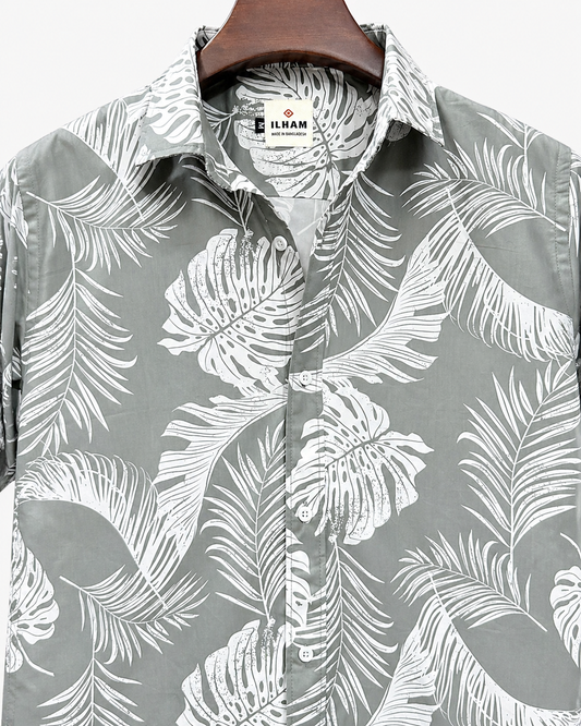 Sage Green with White Tropical Print