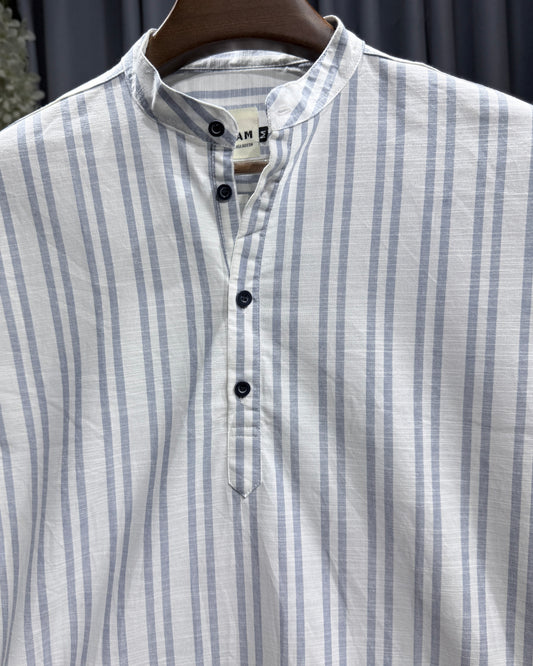 White & Blue Stripe Linen Katua