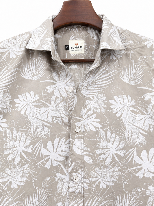 Beige Grey with White Floral Print