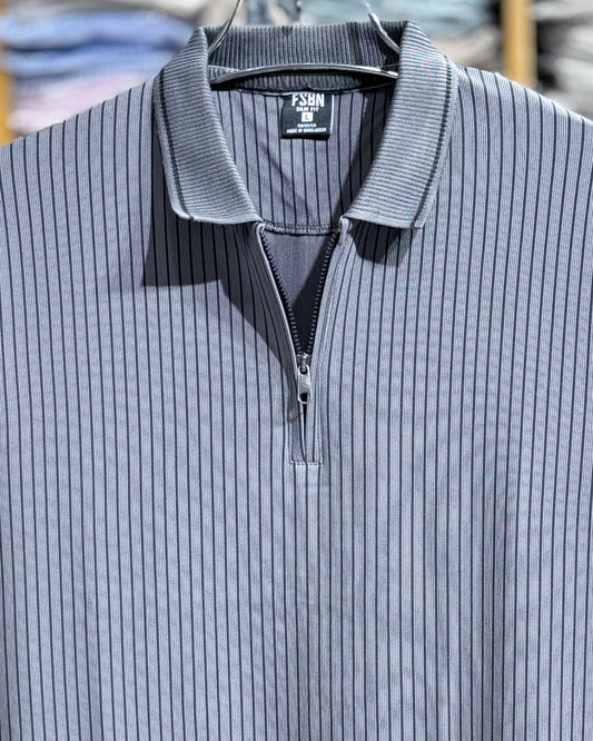 Premium Ribbed Zip Polo Graphite Grey