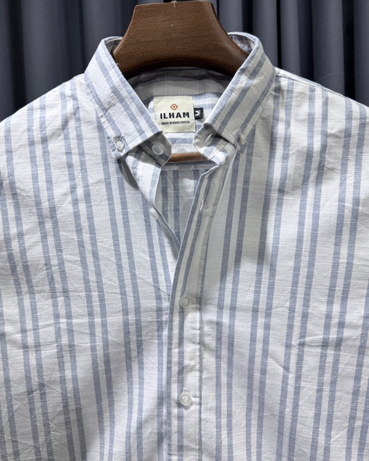 Light Blue and White Striped Linen (rimi cotton) Full Sleeve Shirt