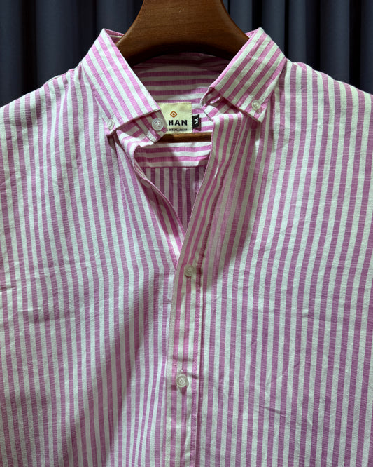 Light Purple and White Fancy/Linen Full Sleeve Striped Shirt