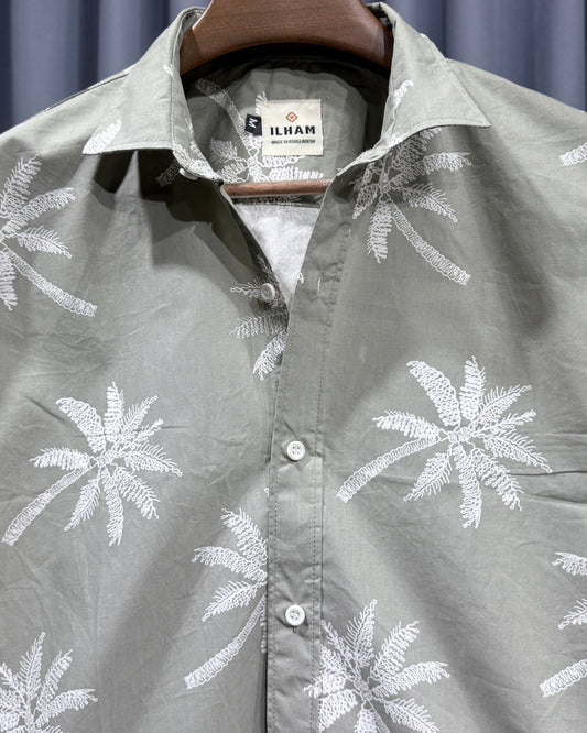 Olive Palm Print Casual Shirt