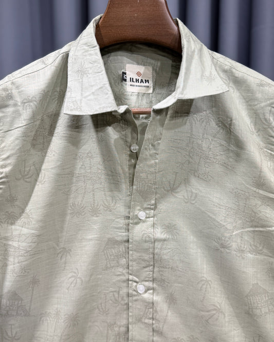 Sage Island Print Half Sleeve Shirt