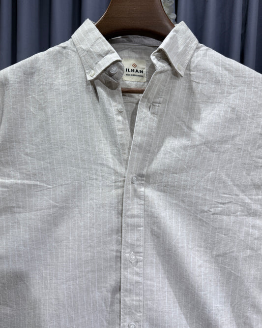 Pale Gray Striped Linen (rimi cotton) Full Sleeve Shirt