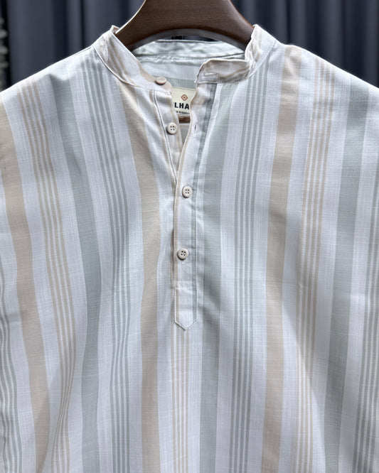 Off-White & Soft Beige Stripe Linen Katua