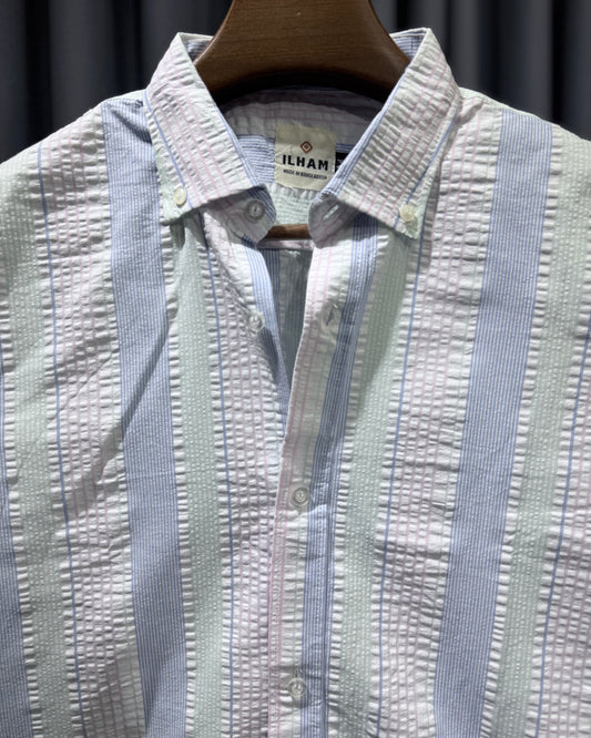 Pastel Multi-Color Striped Seersucker Full Sleeve Shirt
