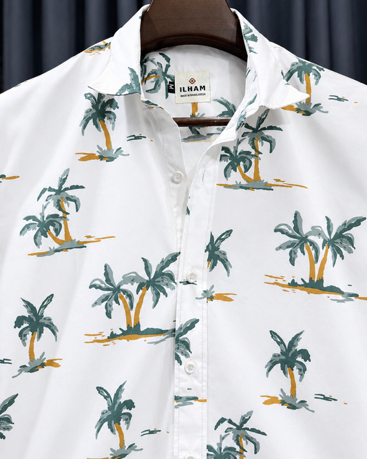 White Palm Tree Printed Shirt