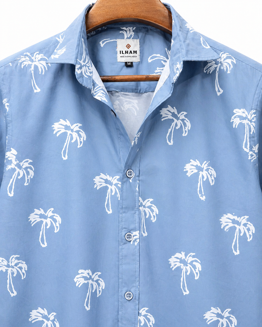 Sky Blue Palm Tree Print Shirt