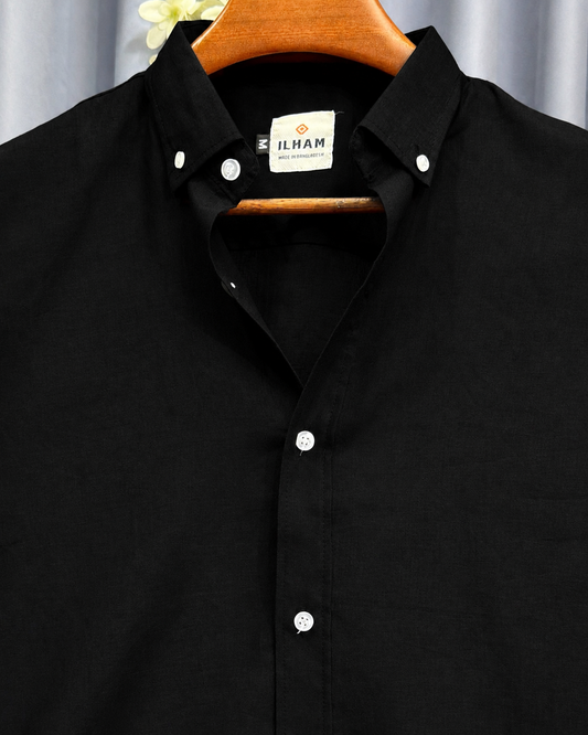 black Linen(Rimi Cotton)Full Sleeve Shirt