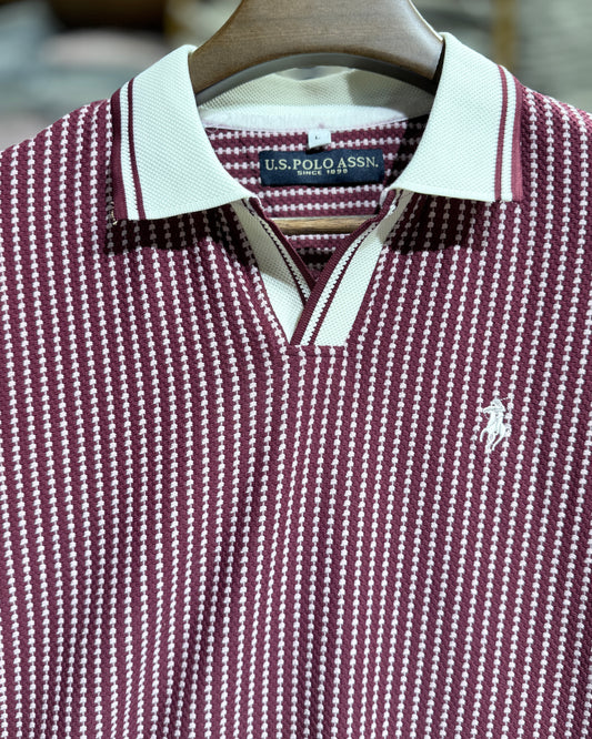 Men’s Premium Textured Polo Burgundy & White
