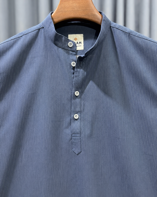 Steel Blue Oxford Cotton Striped Katua
